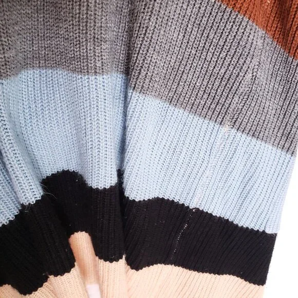 Ecowish Multicolor Colorblock Striped Long Knitted Cardigan Sweater Size L - Picture 12 of 14